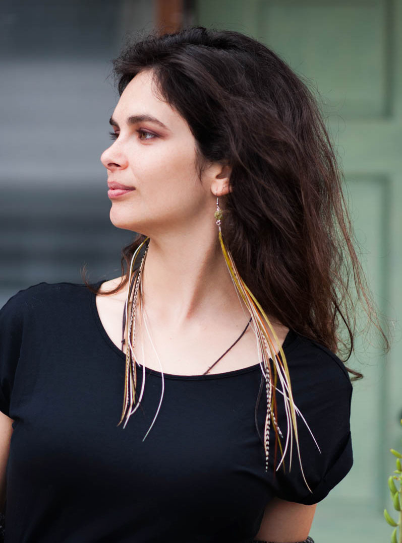 Long Feather Earrings - green