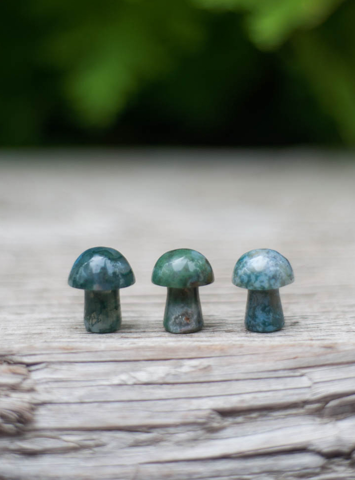 Mini Green Moss Agate Mushrooms