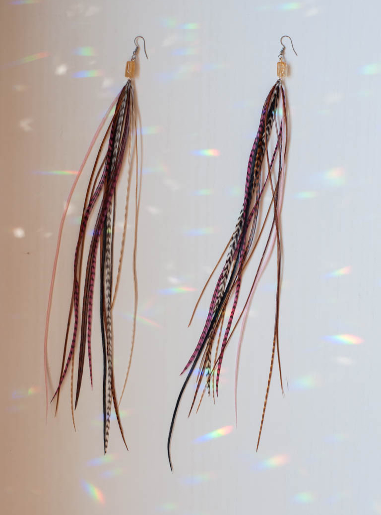 Long Feather Earrings - pink
