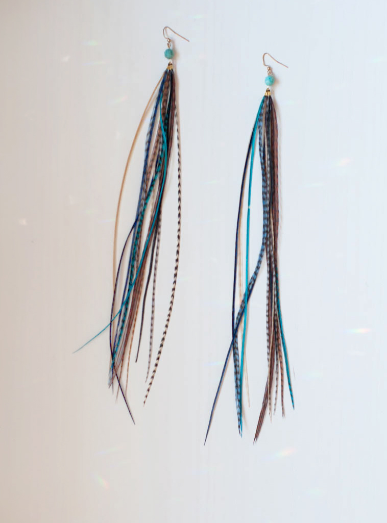 Long Feather Earrings - teal