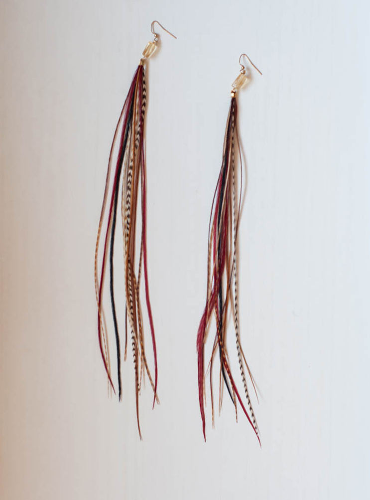 Long Feather Earrings - red