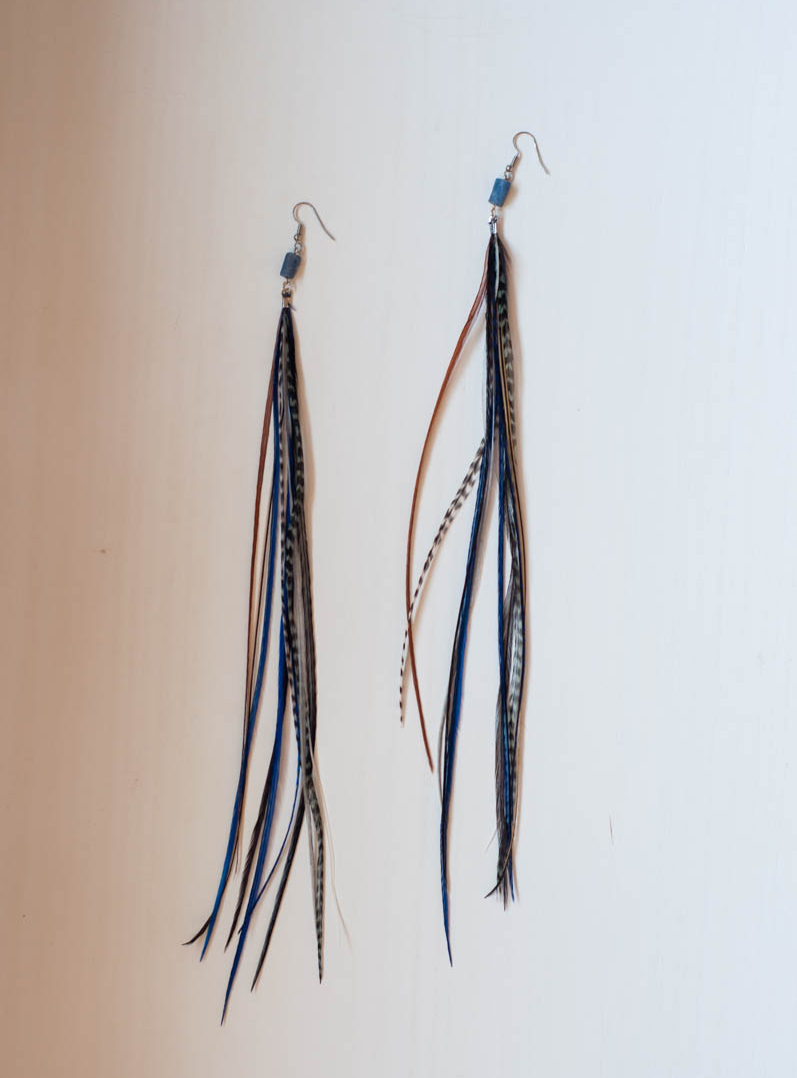 Long Feather Earrings - cobalt
