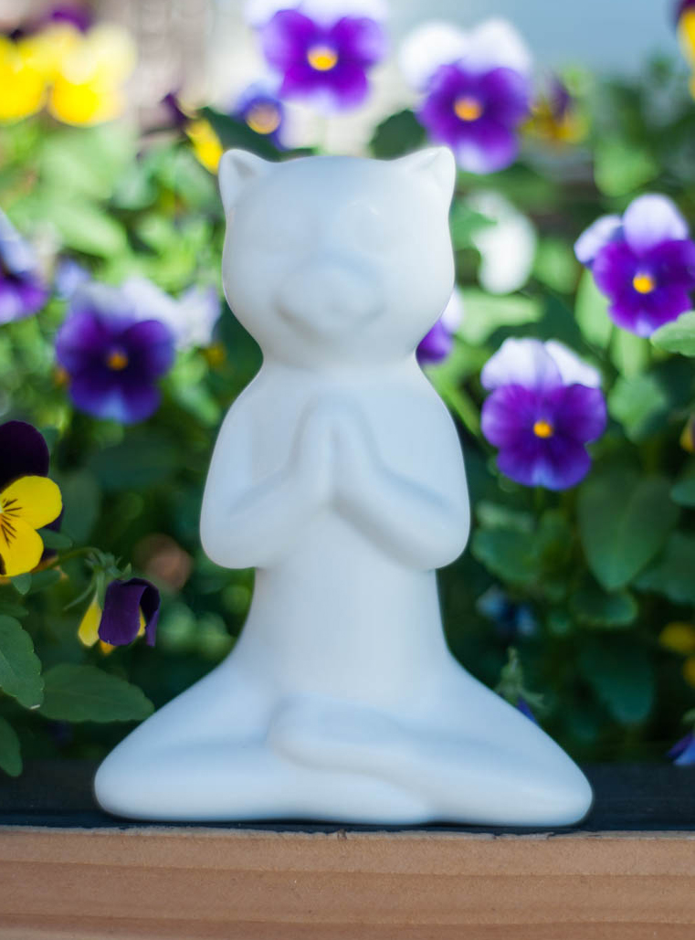 Meditating Cat Statue - prayer pose