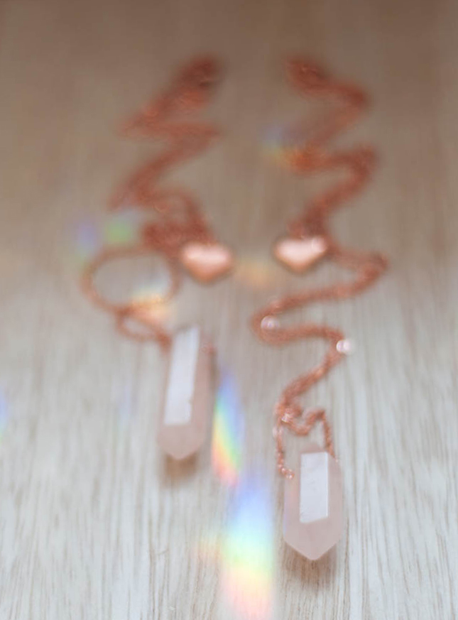 Rose Quartz Point Pendant - rose gold