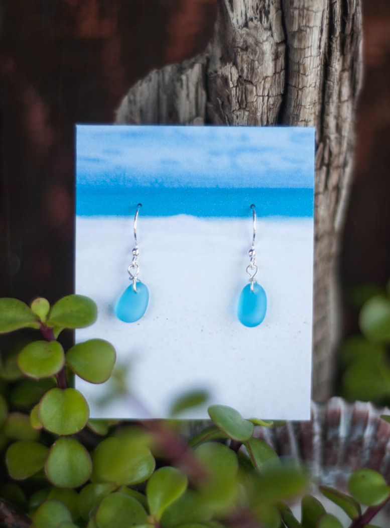 Ocean Blue Sea Glass Earrings