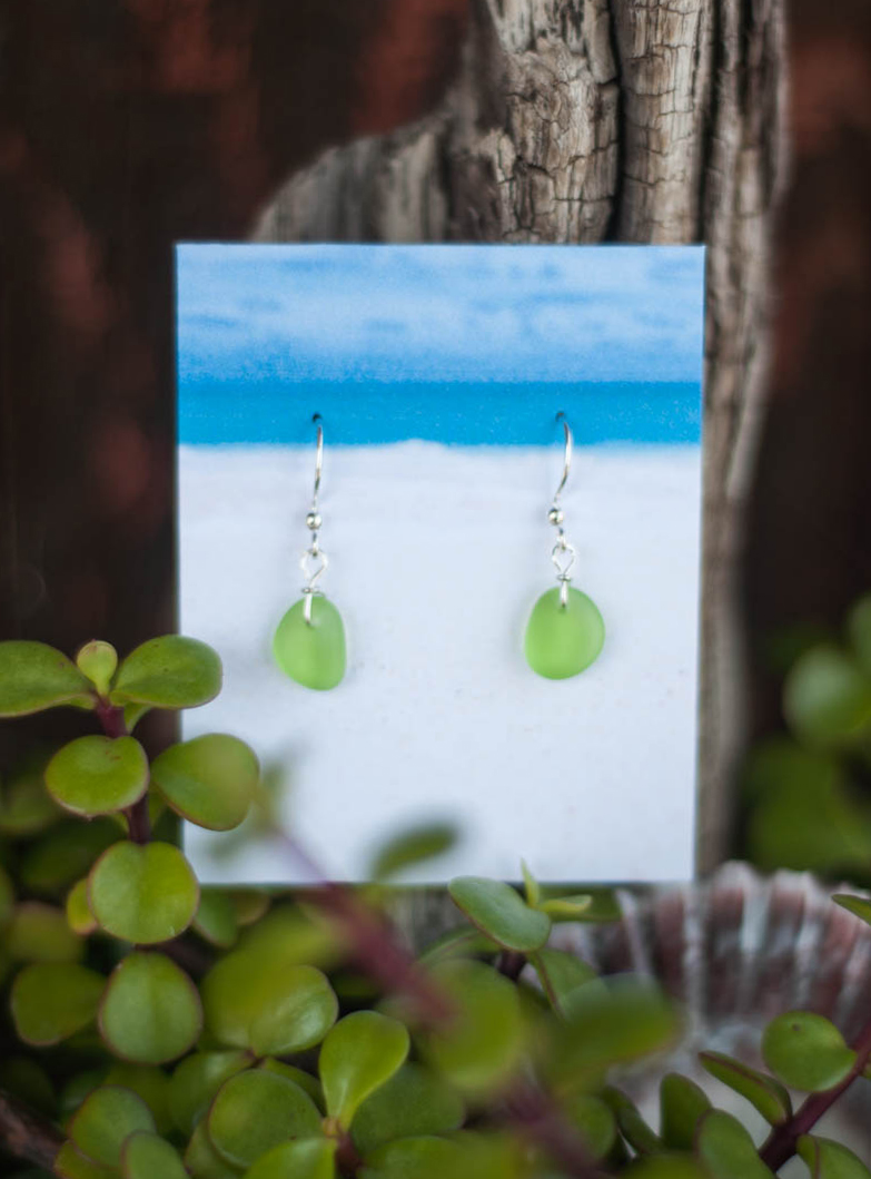 Dawn Green Sea Glass Earrings