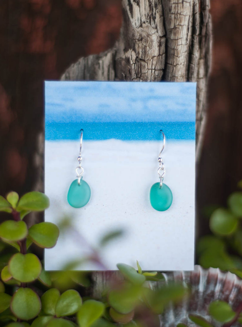 Teal Sea Glass Earrings