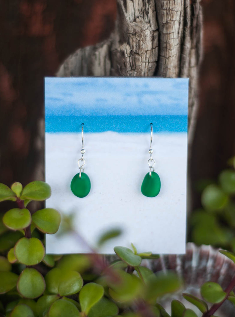 Seaweed Sea Glass Earrings
