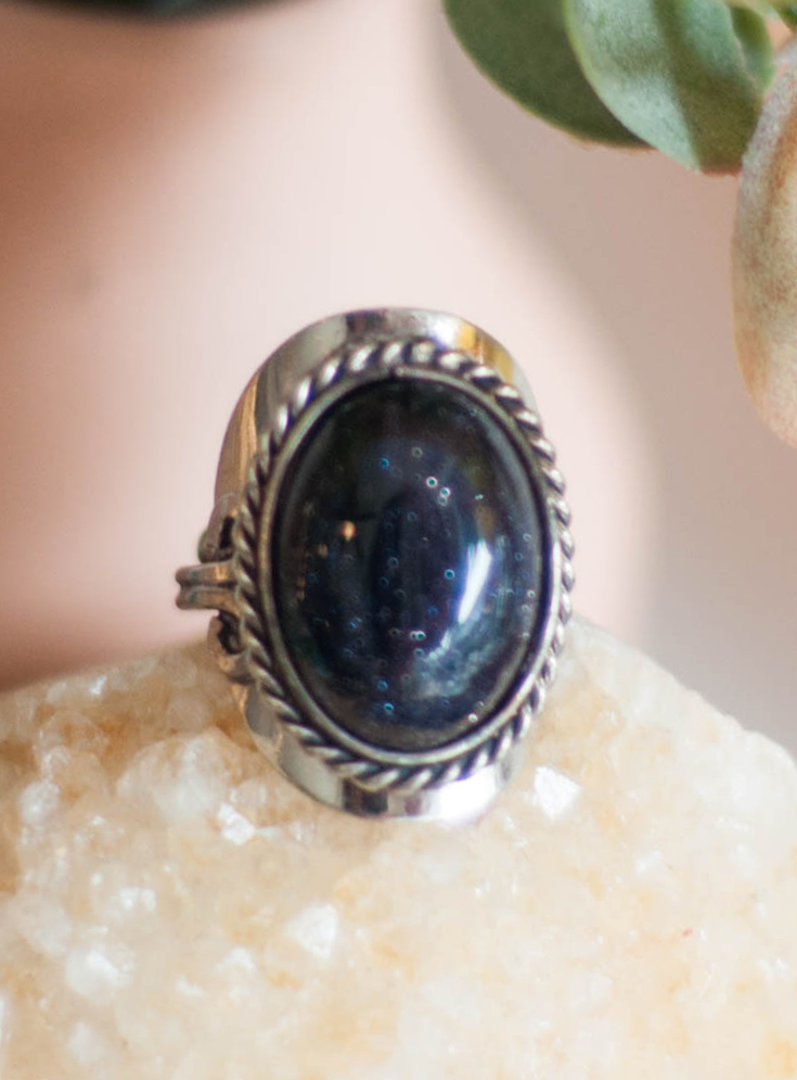 Blue Goldstone Adjustable Ring