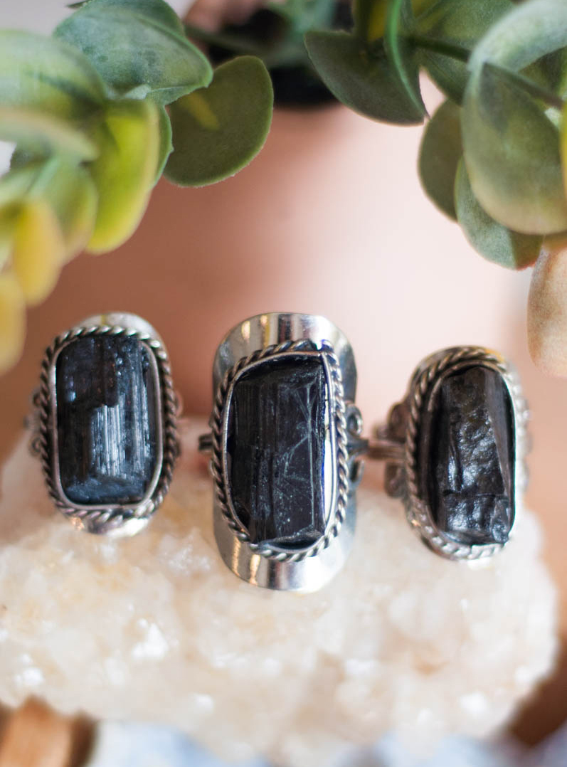 Black Tourmaline Adjustable Ring