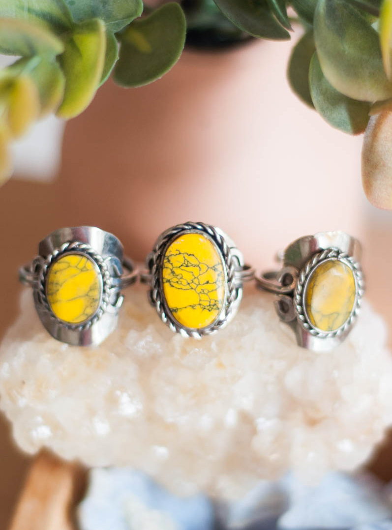 Yellow Howlite Adjustable Ring