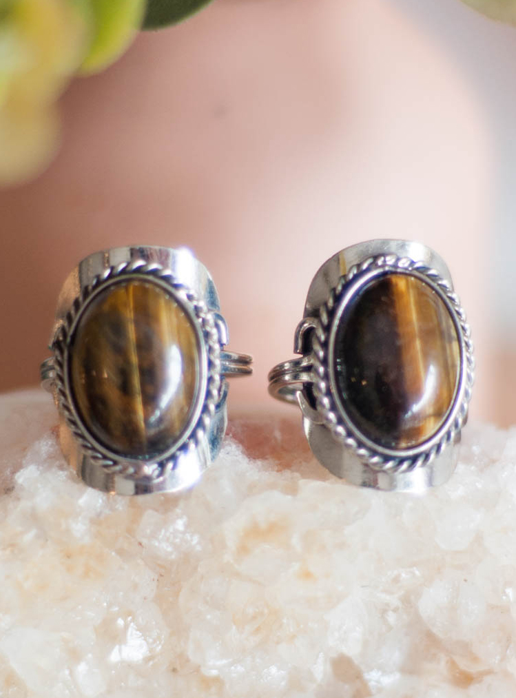 Tiger Eye Adjustable Ring