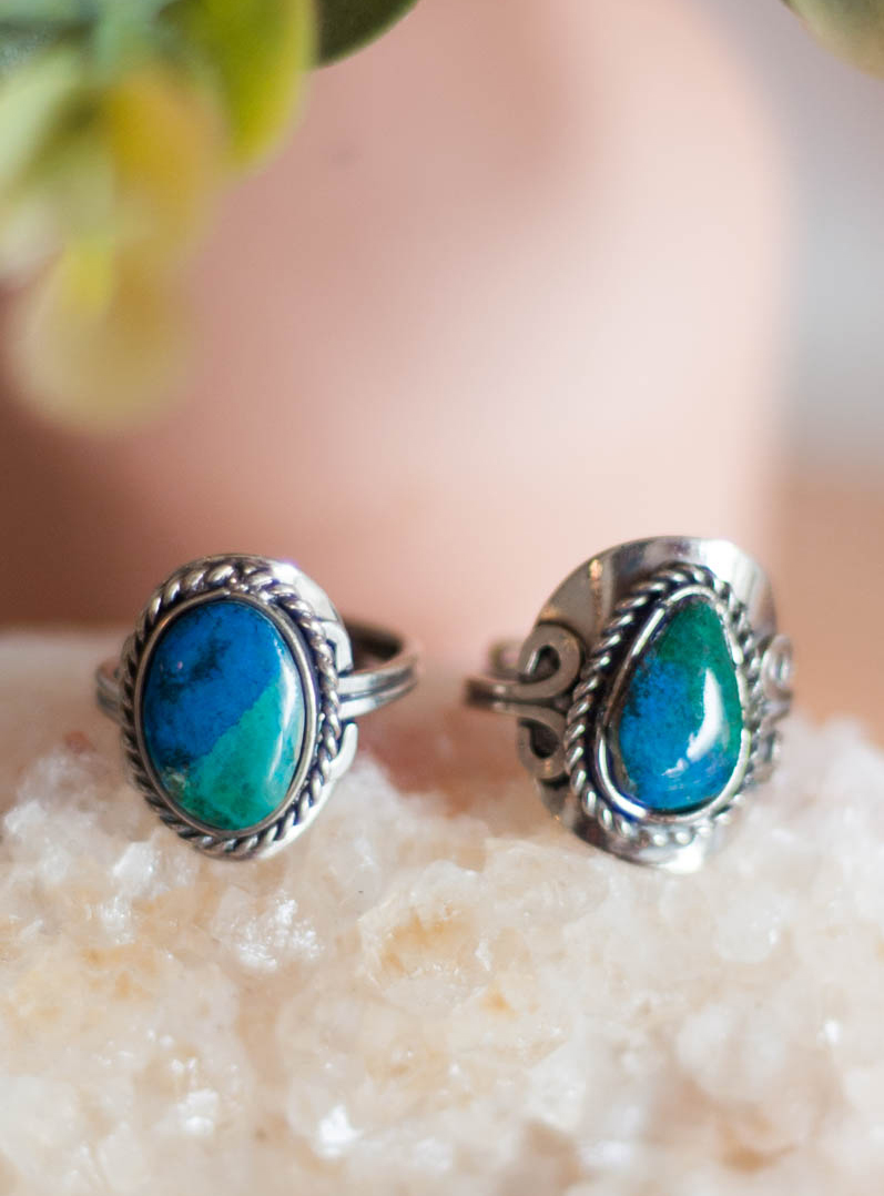 Azurite and Malachite Adjustable Ring