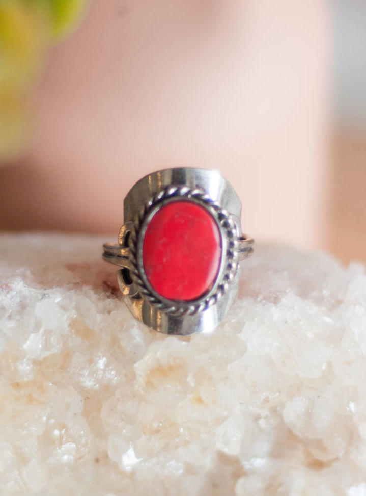 Red Howlite Adjustable Ring