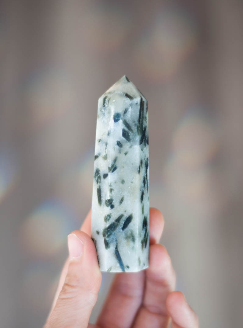 Green Tourmaline in Quartz Tower