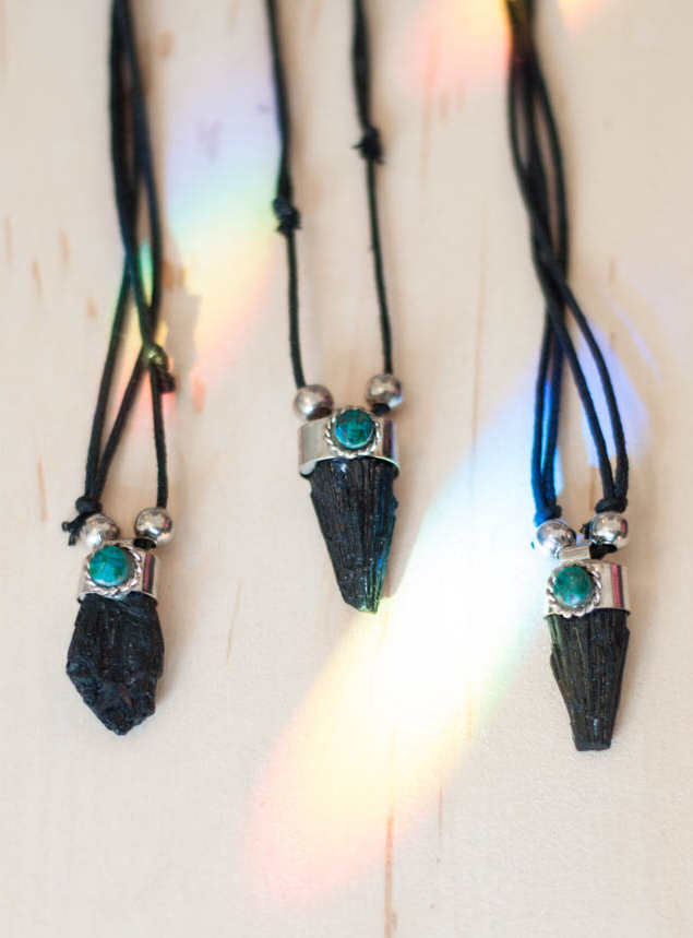 Black Tourmaline and Chrysocolla Pendant
