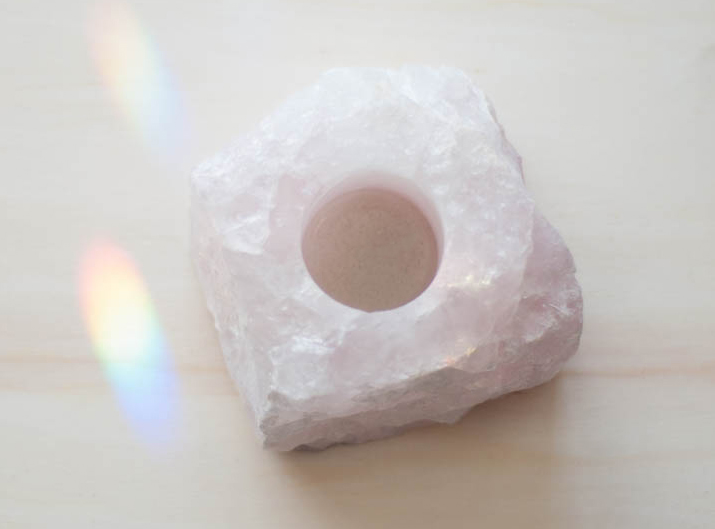 Raw Rose Quartz Tea Light Candle Holder