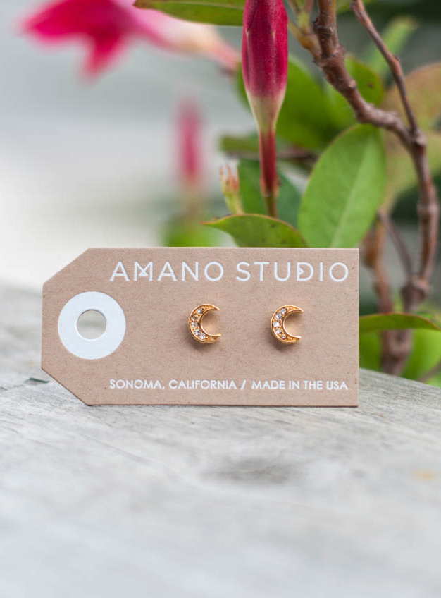 Crystal Moon Stud Earrings