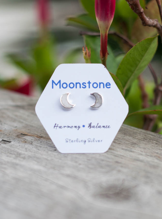 Moonstone Moon Stud Earrings