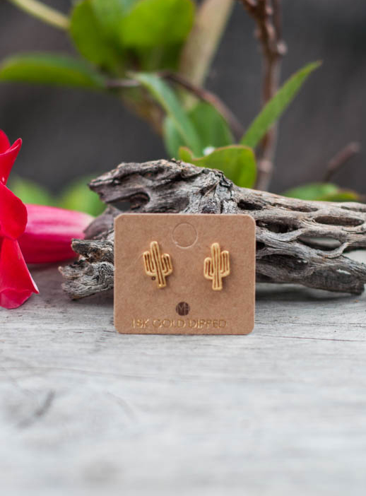 Cactus Gold Dipped Stud Earrings