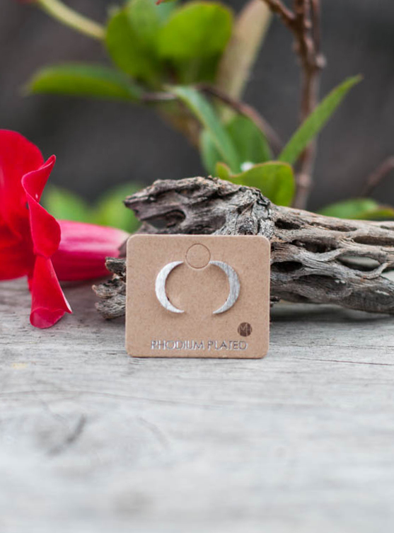 Rhodium Plated Moon Stud Earrings