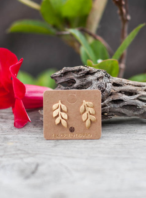Leaf Gold Dipped Stud Earrings
