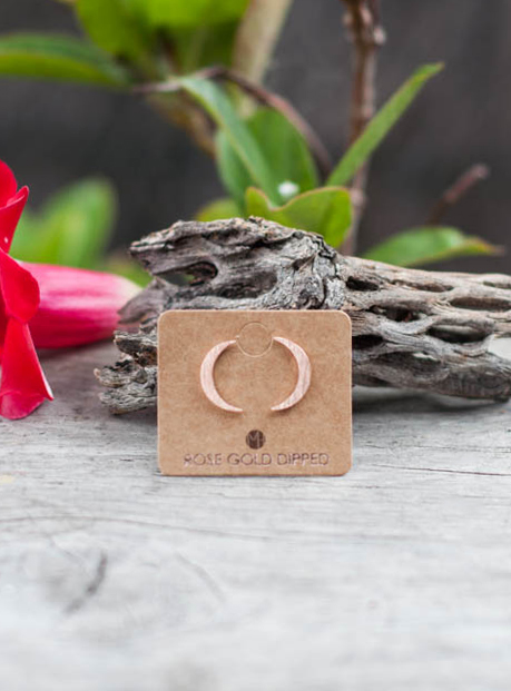 Rose Gold Moon Stud Earrings