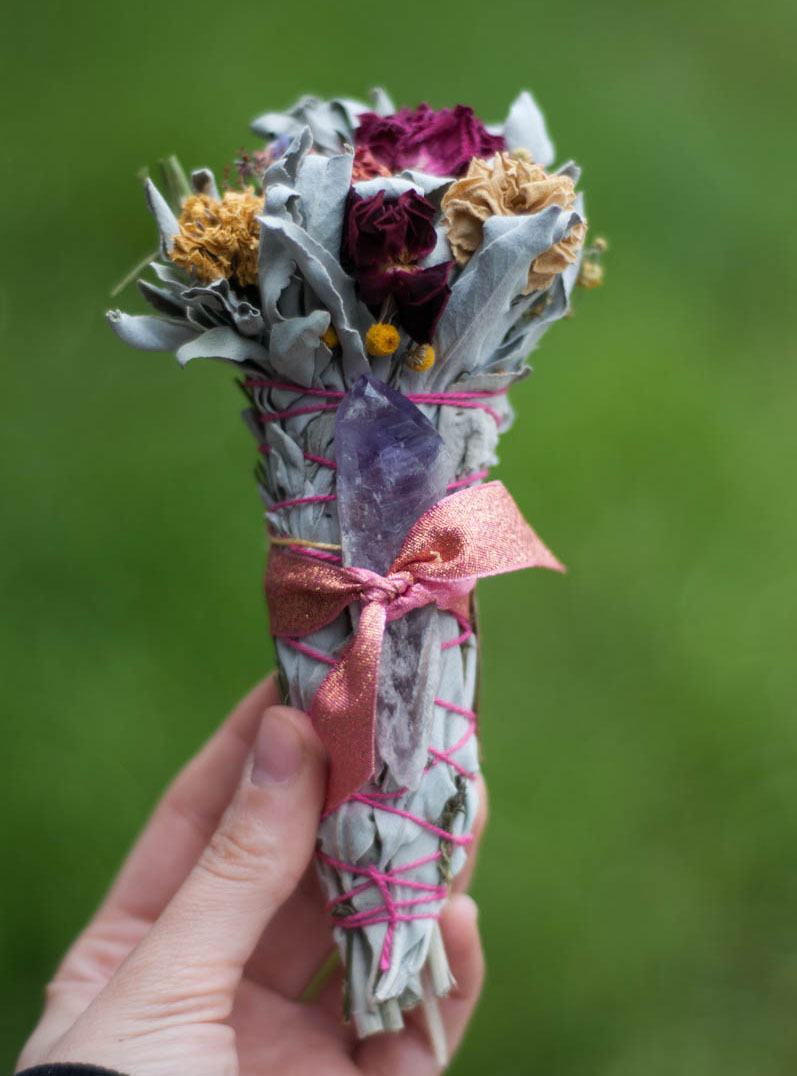 Sage, Flowers and Amethyst Bouquet