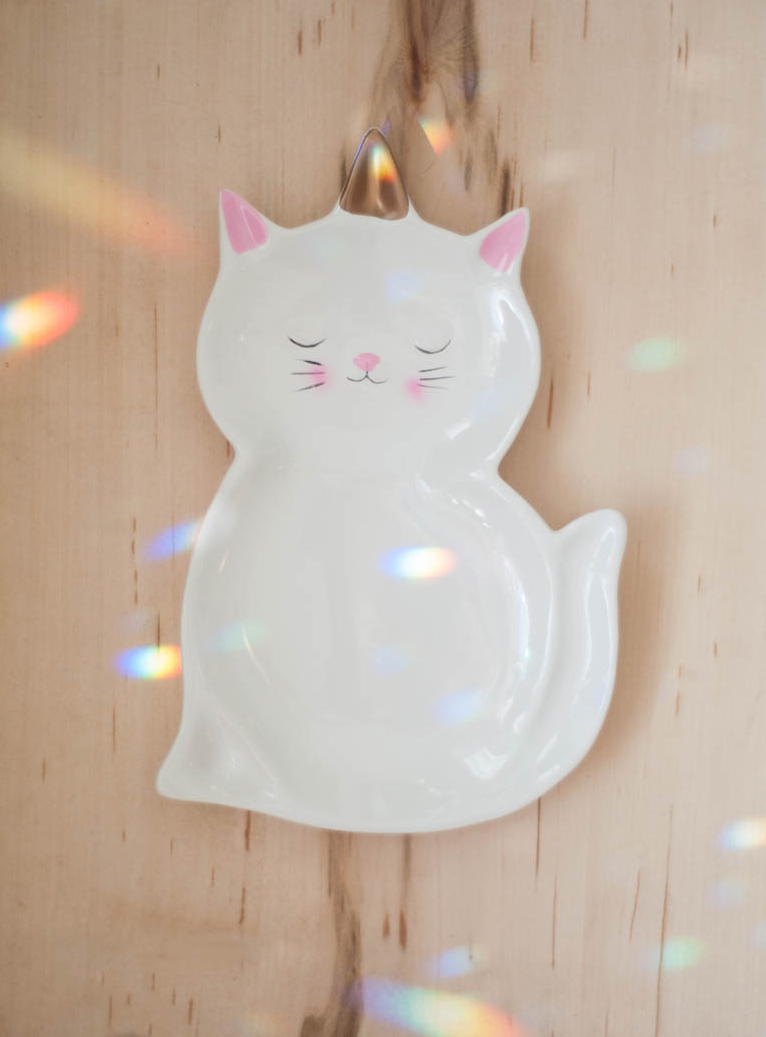 Unicorn Cat Jewelry Tray - white