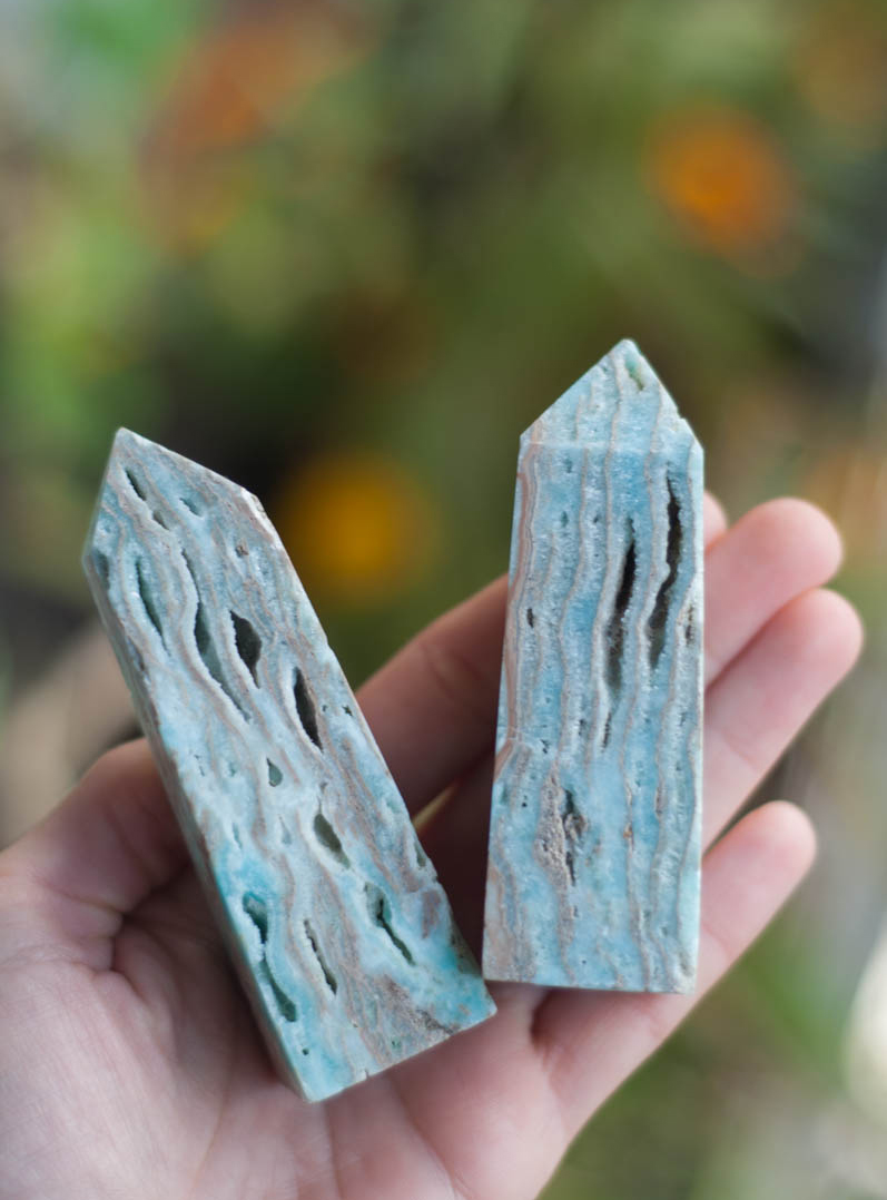 Blue Aragonite/ Caribbean Calcite Tower  - medium