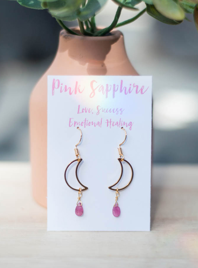 Pink Sapphire Moon Earrings