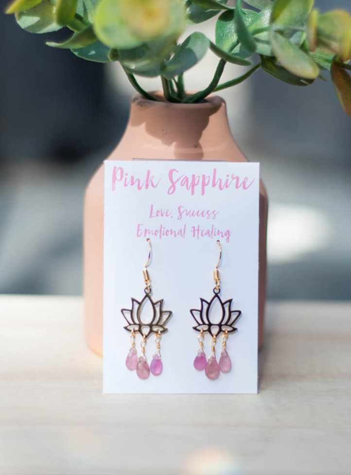 Pink Sapphire Lotus Earrings