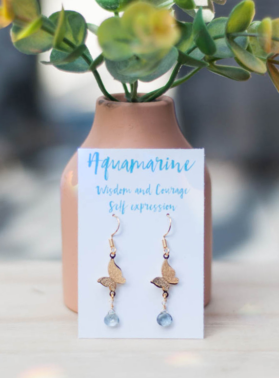 Aquamarine Butterfly Earrings