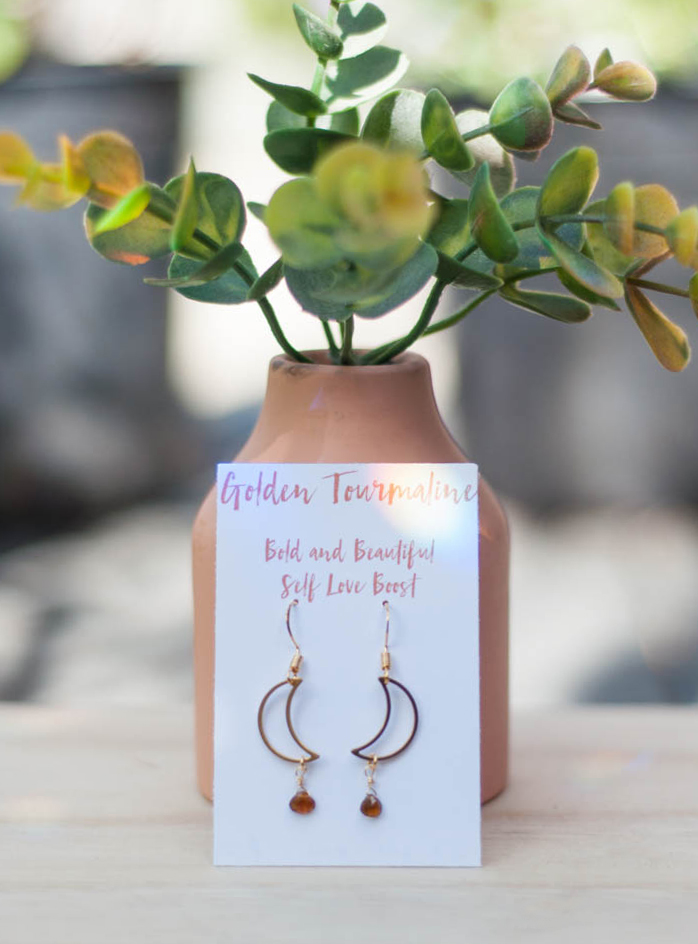 Golden Tourmaline Moon Earrings