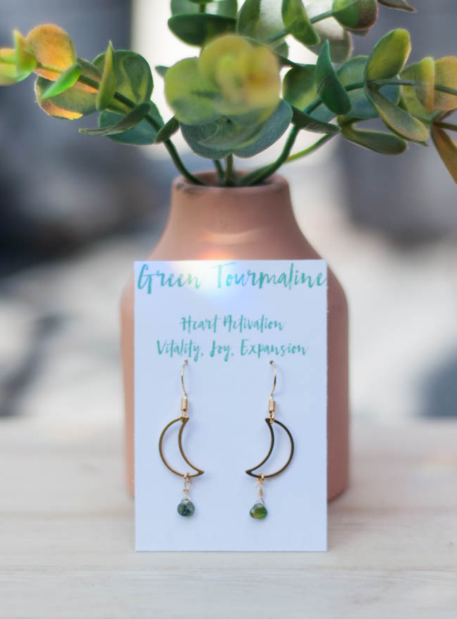 Green Tourmaline Moon Earrings