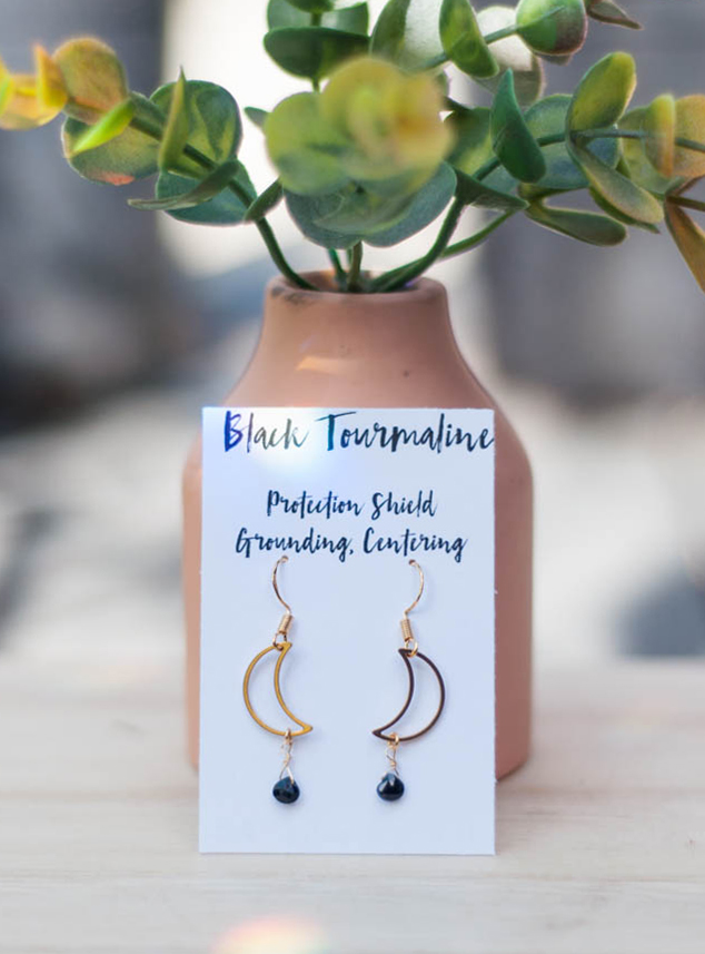 Black Tourmaline Moon Earrings