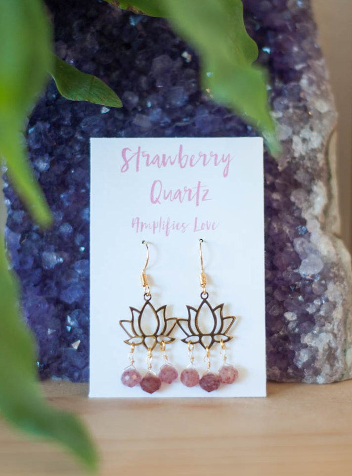 Strawberry Quartz Lotus Earrings