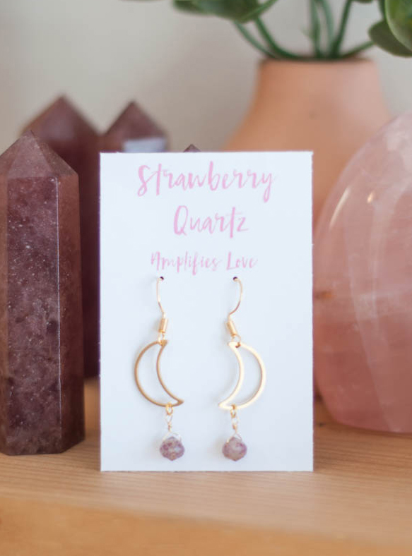 Strawberry Quartz Moon Earrings