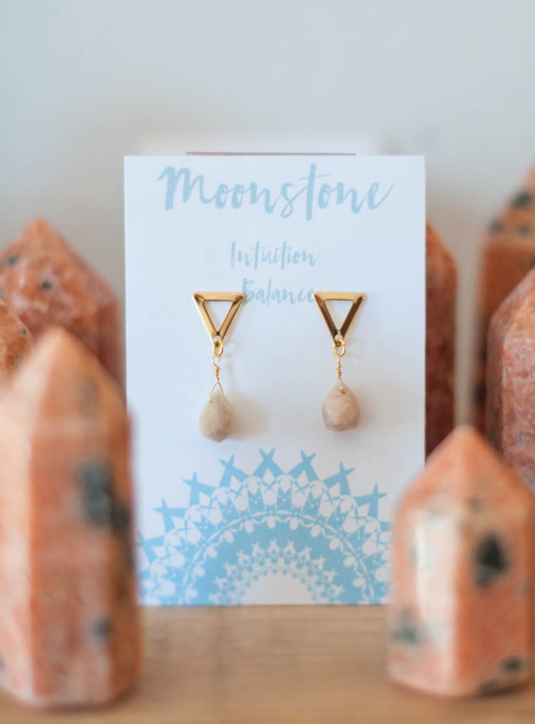 Moonstone Triangle Stud Earrings