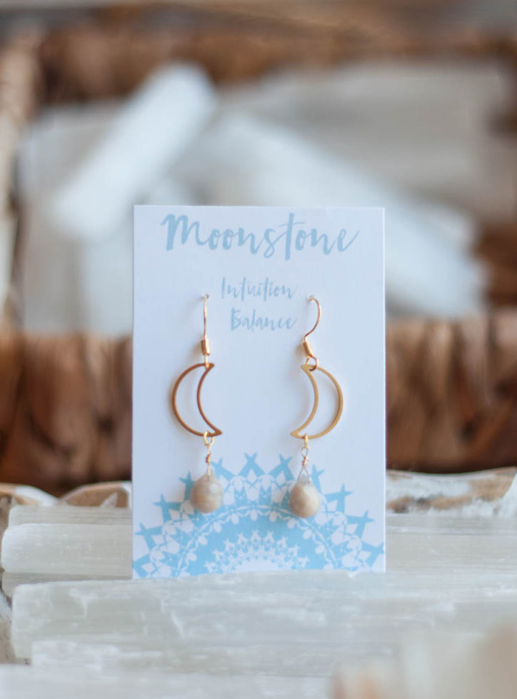 Moonstone Moon Earrings