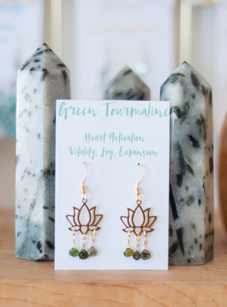 Green Tourmaline Lotus Earrings