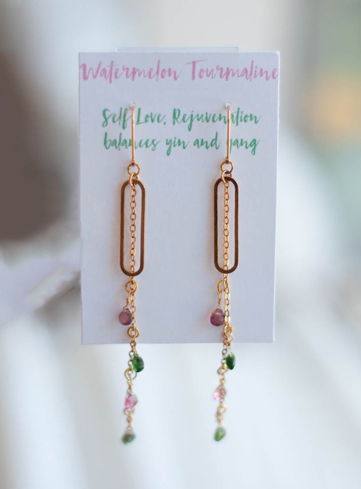 Watermelon Tourmaline Dangle Earrings