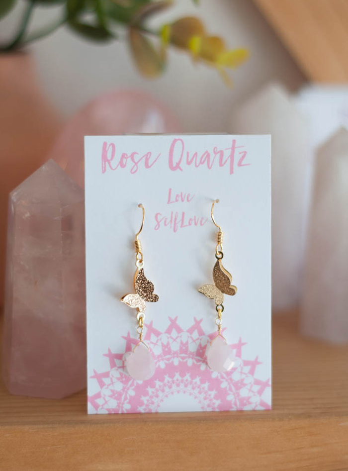 Rose Quartz Butterfly Earrings