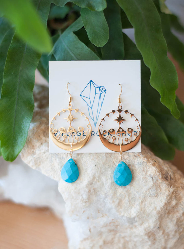 Howlite Mushroom Moon Phase Earrings