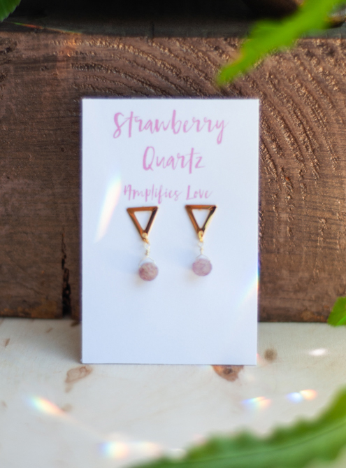 Strawberry Quartz Triangle Stud Earrings