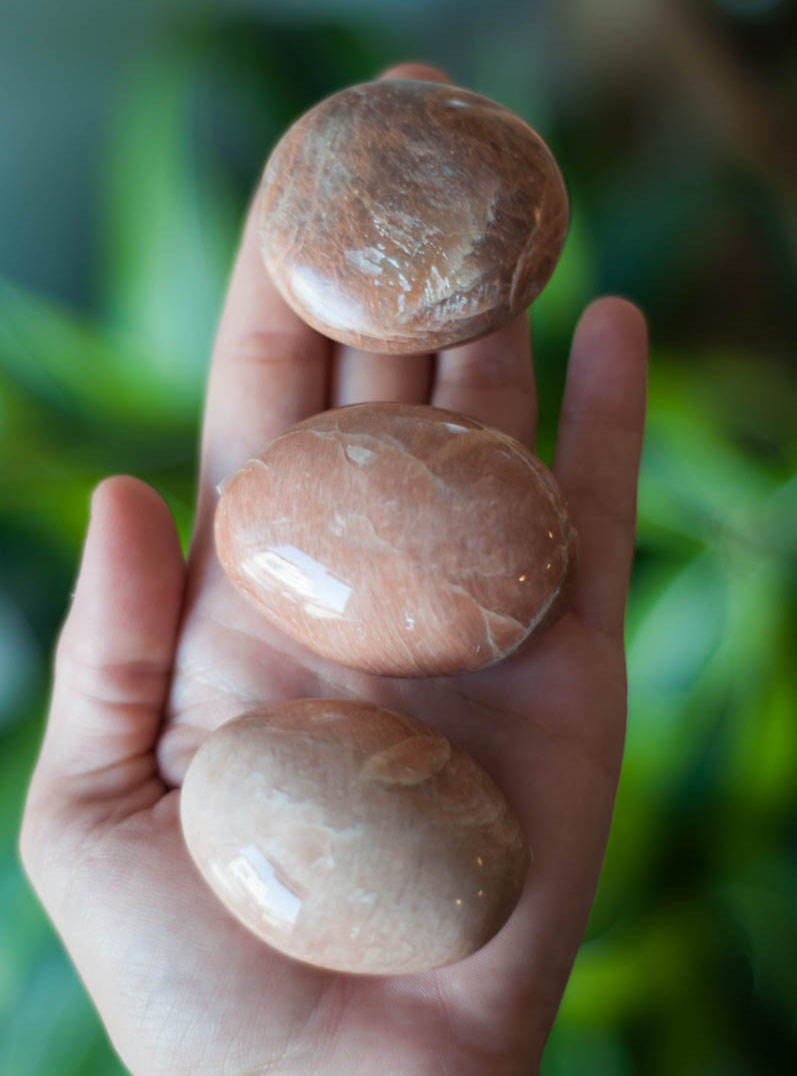 Peach Moonstone Palm Stone medium