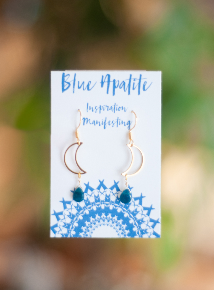 Blue Apatite Moon Earrings