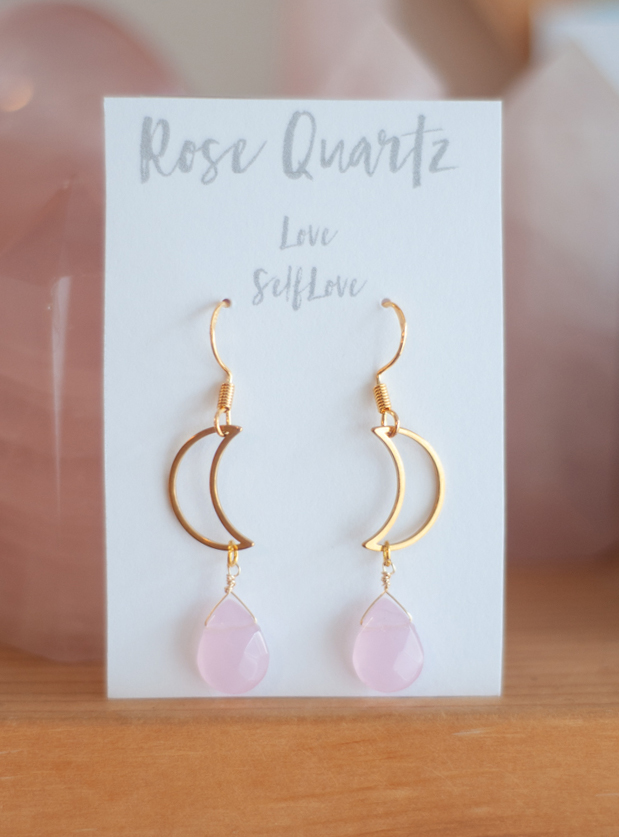 Rose quartz Moon Earrings