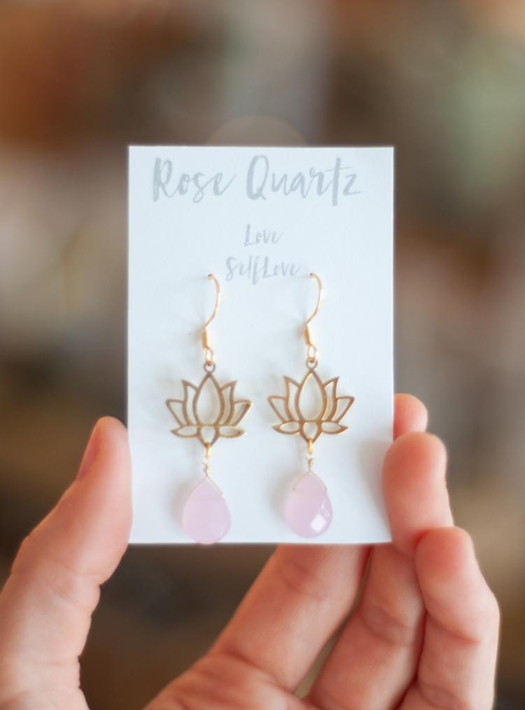 Rose Quartz Lotus Earrings