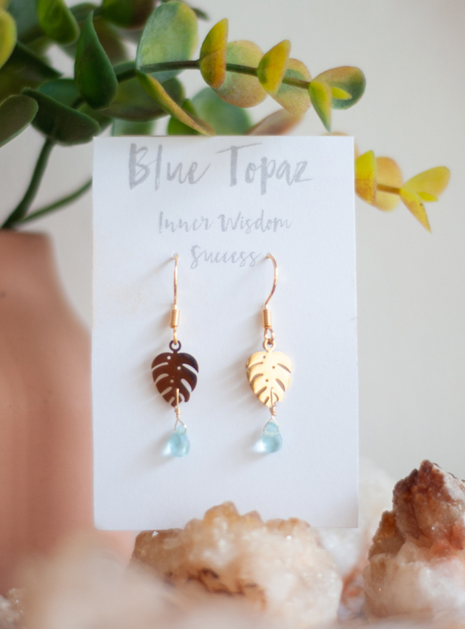 Blue Topaz Leaf Earrings